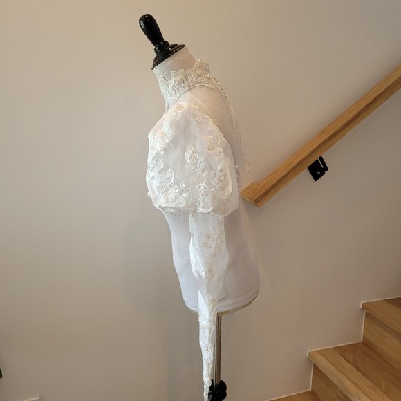 Upcycled Rave Pearl Sequins Puffy Sleeve Cardigan Corset Top Shirt Long Sleeve S - Picture 3 of 5